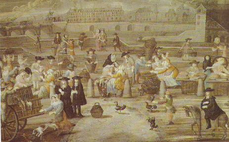 Scène de marché à Paris à la fin du XVIIe siècle