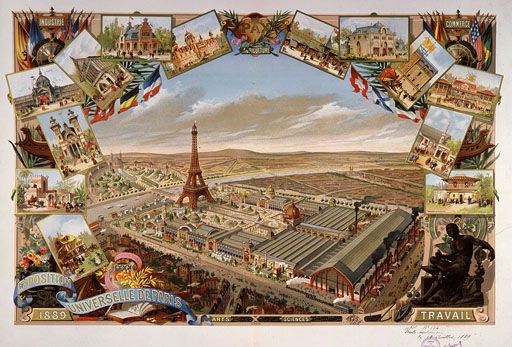 Vue en couleur de l'exposition universelle de 1889