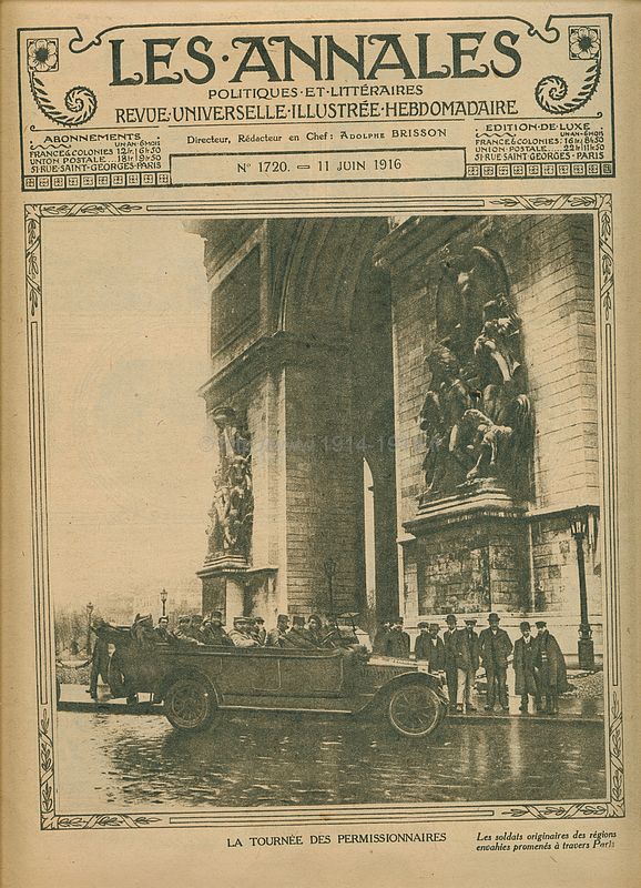 Première page rédactionnelle du journal des Annales 11 juin 1916